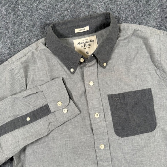 Abercrombie & Fitch Muscle Fit Shirt Medium Gray Two Tone L/S Button Down Men's - Picture 1 of 9